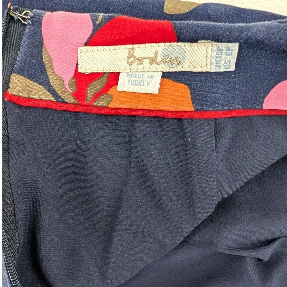 Boden Navy‎ Floral Cotton Blend Pencil Skirt Retro Print Size 6P